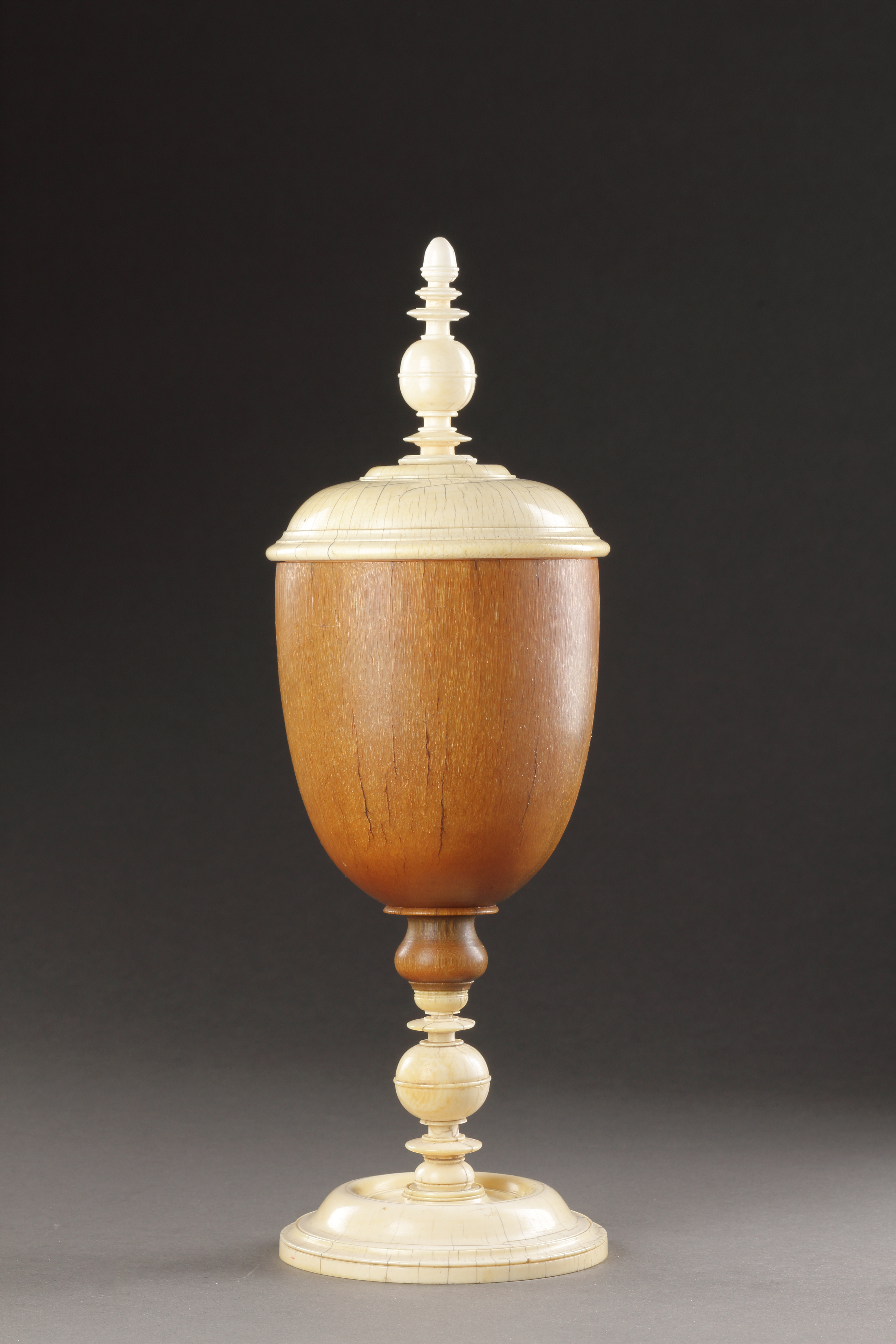 A Fine and Large Late Renaissance Turned Standing Rhinoceros Horn Cup and Ivory Cover